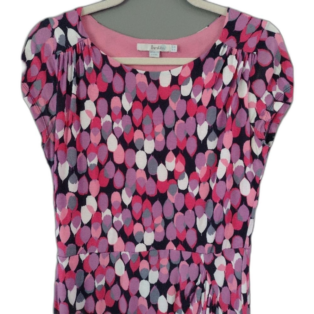 BODEN Bella Geometric Print Jersey Knit Draped Dress Artsy Size Small Pink Wrap